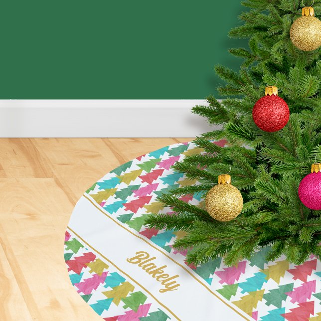 Colourful Paper Trees Personalised Christmas Brush Brushed Polyester Tree Skirt (Creator Uploaded)