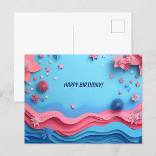 Colourful Papercut Fireworks Birthday Postcard