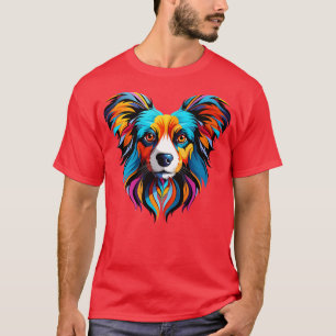 Colourful Papillon Dog Art Puppy Face T-Shirt