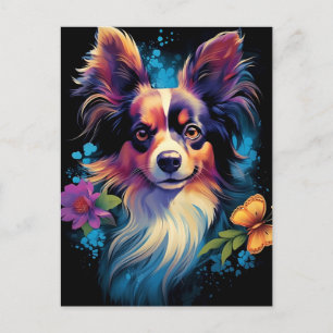 Colourful Papillon dog Postcard
