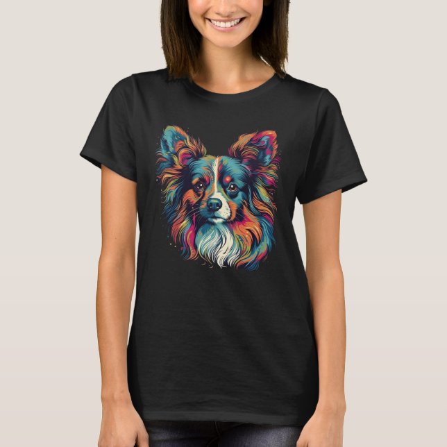 Colourful Papillon dog T-Shirt (Front)
