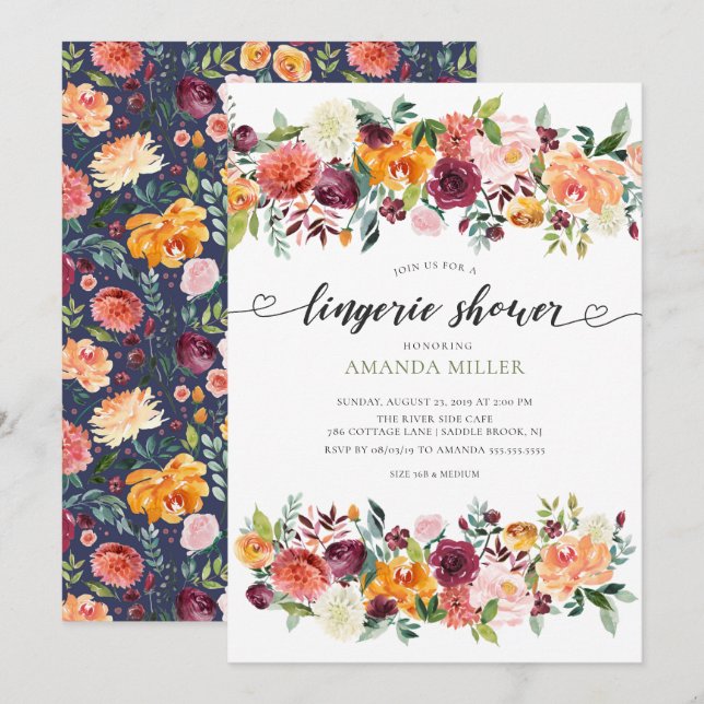 Colourful Paprika Bridal Lingerie Shower Invitation (Front/Back)