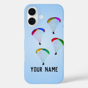 Colourful Paragliders graphic and your own name iPhone 16 Case