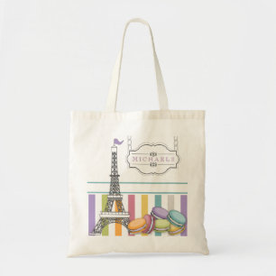 Colourful Paris Macaron Eiffel Tower Monogram Tote Bag