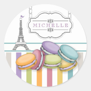 Colourful Paris Macarons Eiffel Tower Monogram Classic Round Sticker