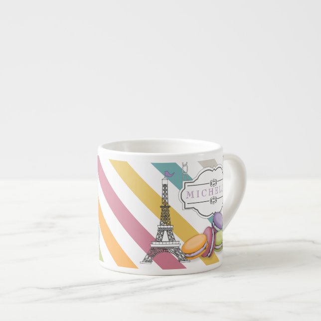 Colourful Paris Macarons Eiffel Tower Monogram Espresso Cup (Front Right)