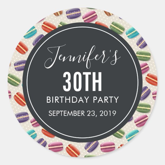 Colourful Parisian Macarons Pattern Birthday Classic Round Sticker (Front)