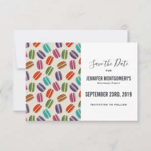 Colourful Parisian Macarons Pattern Birthday Save The Date