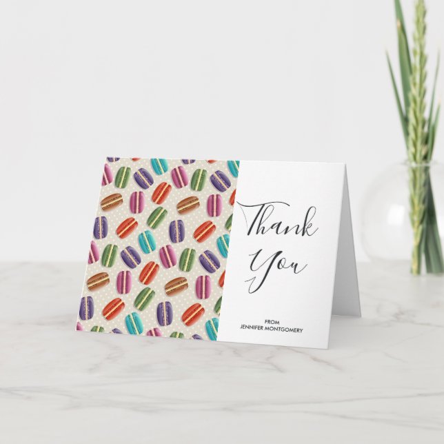 Colourful Parisian Macarons Pattern Birthday Thank Card (Front)