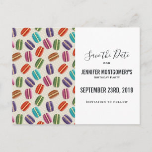 Colourful Parisian Macarons Pattern Save the Date Postcard