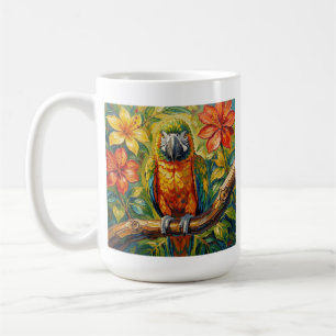 Colourful Parrot and Tropical Flower Personalised Coffee Mug