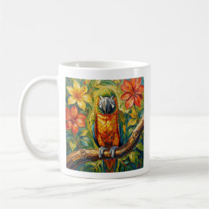 Colourful Parrot and Tropical Flower Personalised Coffee Mug