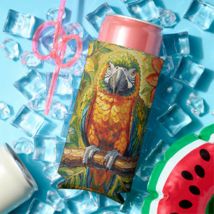 Colourful Parrot and Tropical Flower Seltzer Can Cooler