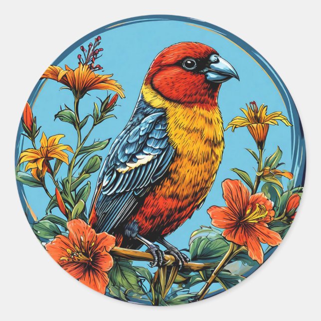Colourful Parrot crossbill Bird Classic Round Sticker (Front)