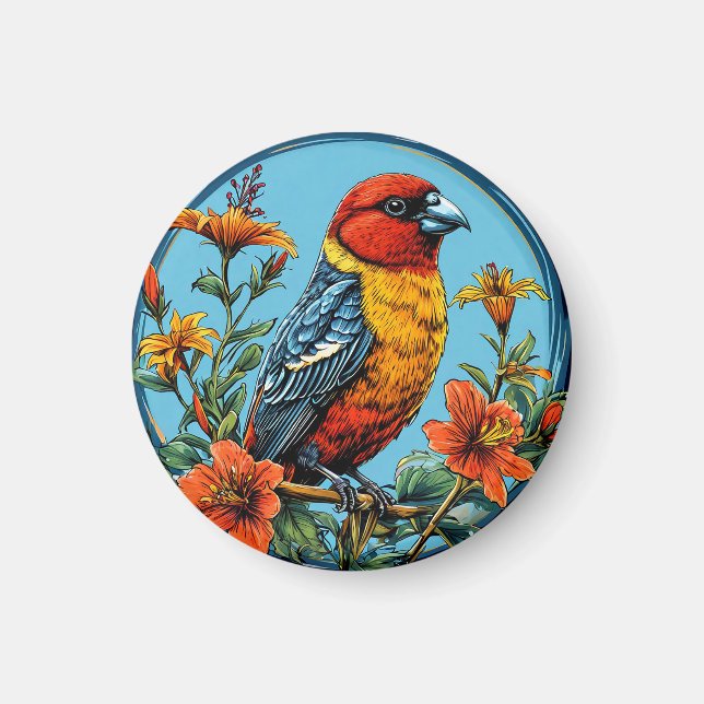 Colourful Parrot crossbill Bird Magnet (Front)