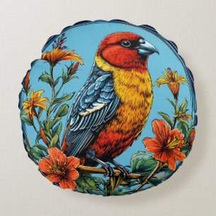 Colourful Parrot crossbill Bird Round Cushion