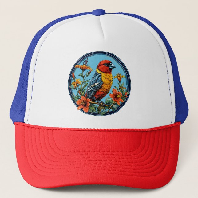 Colourful Parrot crossbill Bird Trucker Hat (Front)