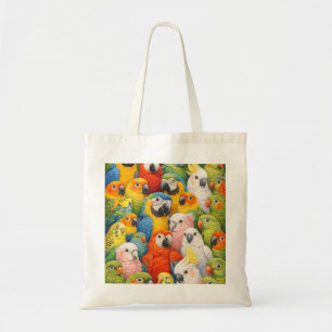 Colourful Parrot Flock Tropical Bird Portrait Tote Bag