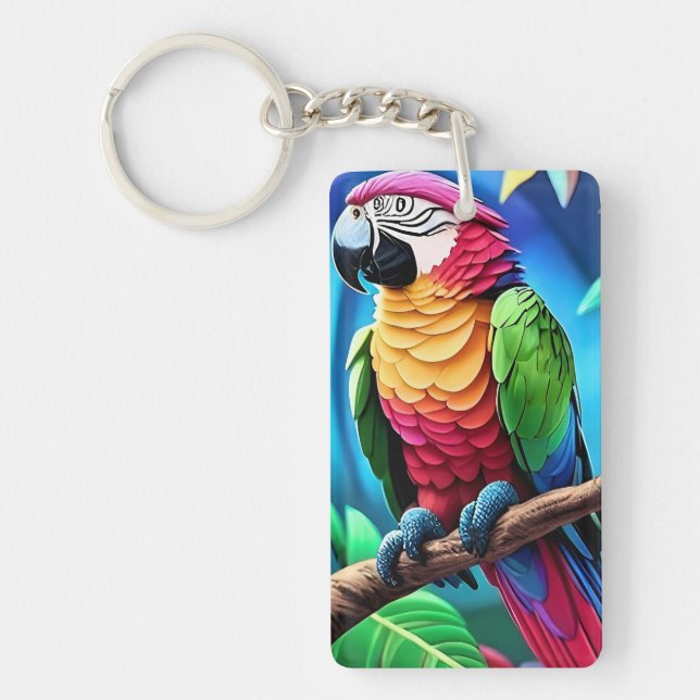 Colourful Parrot Macaw Bird Key Ring (Front)