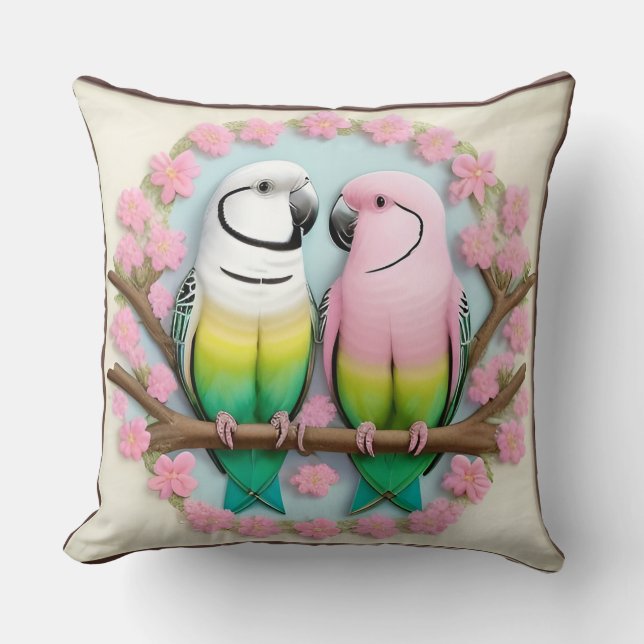 Colourful Parrot Pair Gift Design Feminine Tropica Cushion (Front)