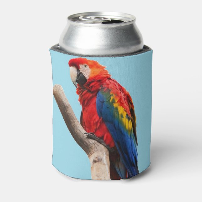 Colourful Parrot Portrait Photo Can Cooler (Can Back)