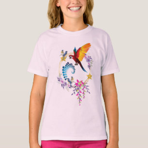 "Colourful Parrot Print Girls' T-Shirt - Tropical