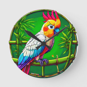 Colourful parrot round clock
