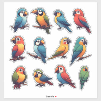 Colourful Parrot Sticker Set – Cute Tropical Bird