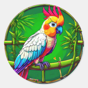 Colourful parrot Tropical Bird Art Decal 🌴 Classic Round Sticker