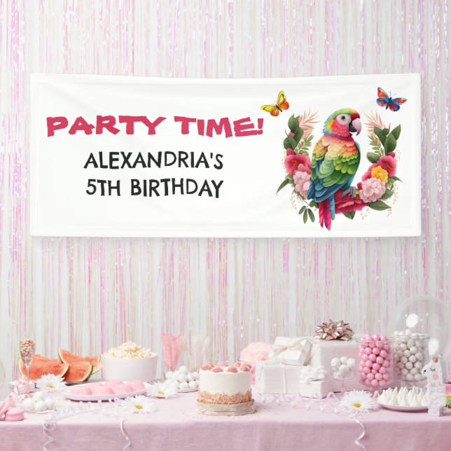 Colourful Parrot Tropical Child's Birthday Party  Banner (Party)