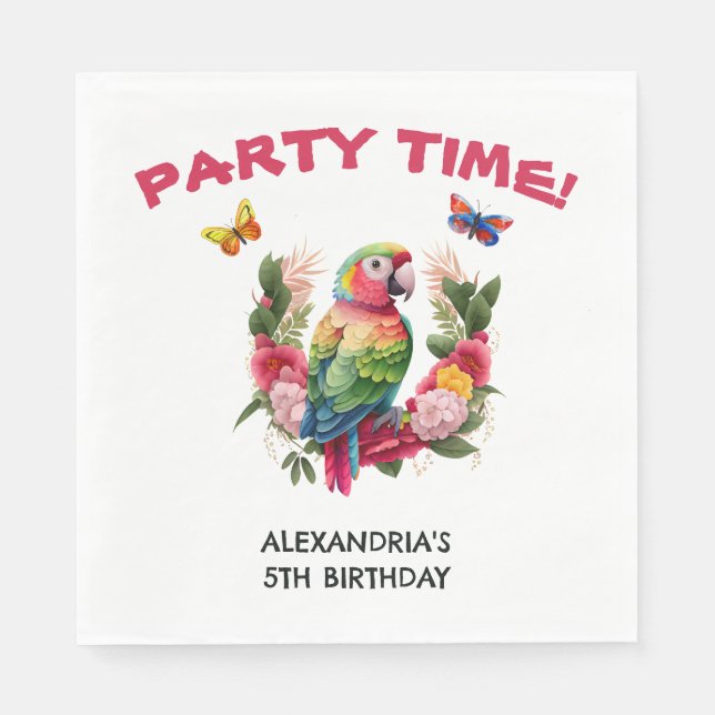 Colourful Parrot Tropical Child's Birthday Party  Napkin (Front)