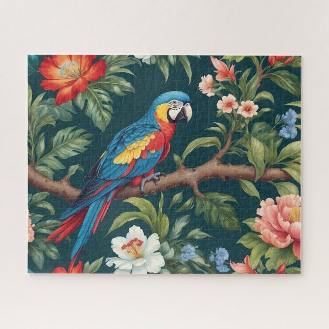 Colourful Parrot Tropical Jungle Leaves Jigsaw Puzzle (Horizontal)