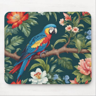 Colourful Parrot Tropical Jungle Leaves Mouse Mat