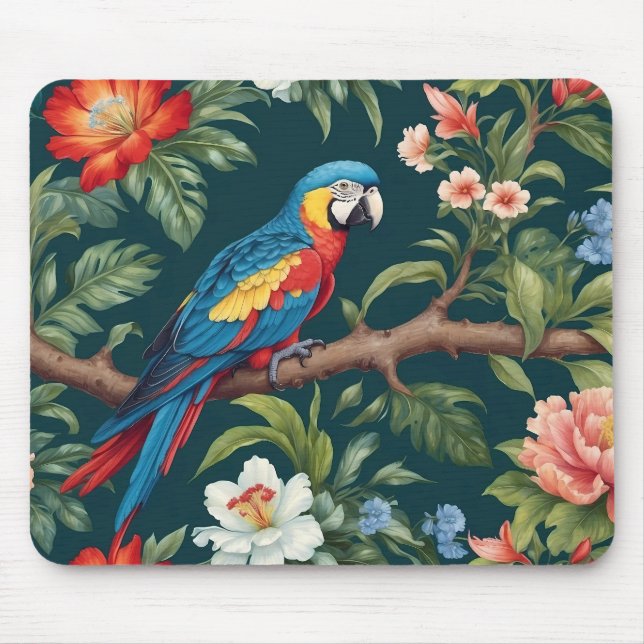 Colourful Parrot Tropical Jungle Leaves Mouse Mat (Front)