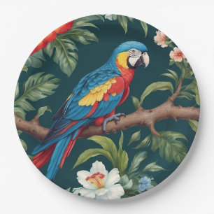Colourful Parrot Tropical Jungle Leaves Paper Plate