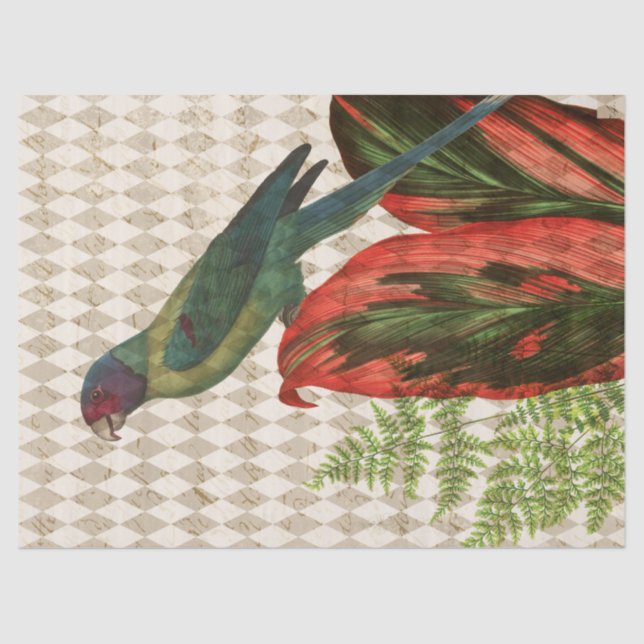 Colourful Parrot with Red Leaves Decoupage Tissue Paper (Front)