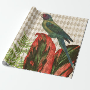 Colourful Parrot with Red Leaves Wrapping Paper