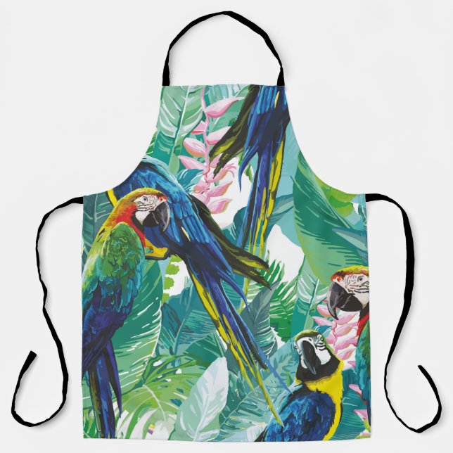 colourful parrots and exotic flowers apron (Front)