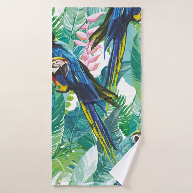 colourful parrots and exotic flowers bath towel (Bath Towel)