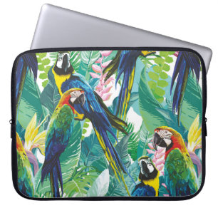 colourful parrots and exotic flowers laptop sleeve