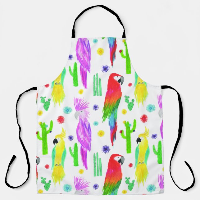 Colourful parrots, hand-drawn pattern. apron (Front)