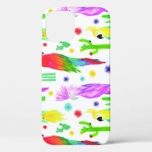 Colourful parrots, hand-drawn pattern. iPhone 12 case