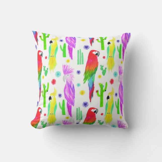 Colourful parrots, hand-drawn pattern. cushion (Front)