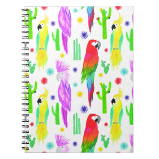 Colourful parrots, hand-drawn pattern. notebook