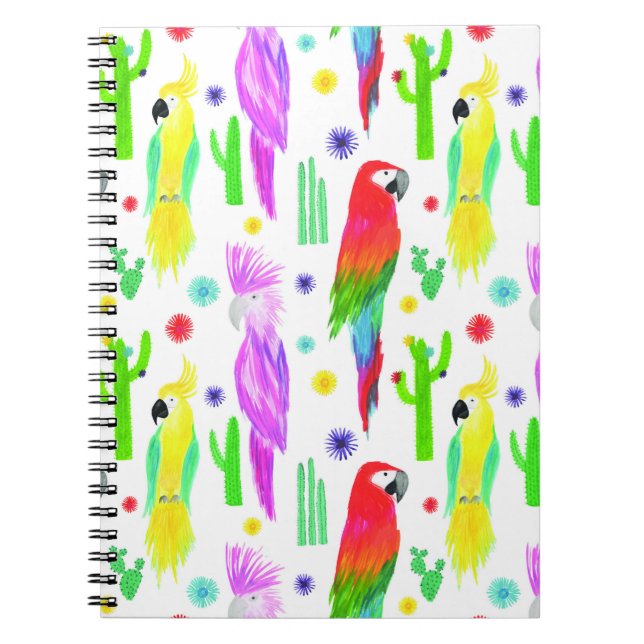 Colourful parrots, hand-drawn pattern. notebook (Front)
