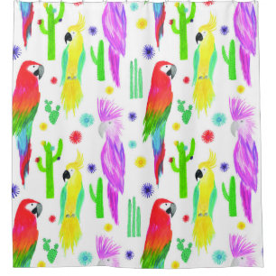 Colourful parrots, hand-drawn pattern. shower curtain