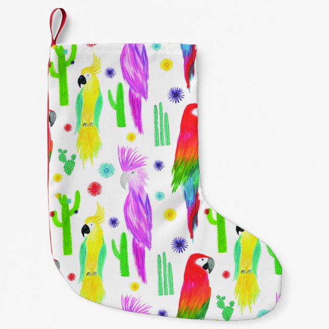 Colourful parrots, hand-drawn pattern. small christmas stocking (Front)