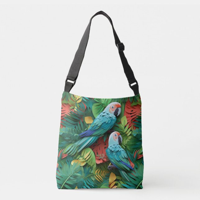 Colourful parrots kirigami crossbody bag (Front)