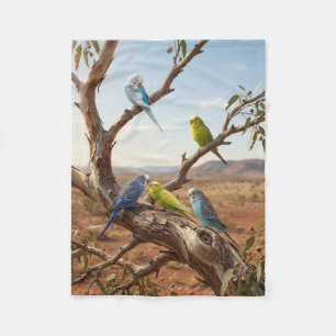Colourful Parrots On Tree Branch Tropical Birds Fl Fleece Blanket