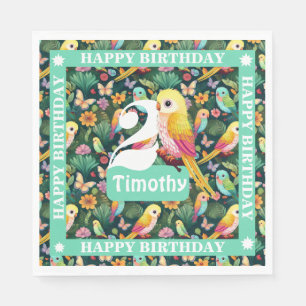 Colourful Parrots Personalised 2nd Birthday Napkin